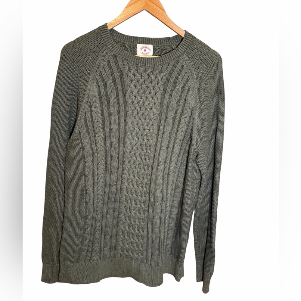 Brooks Brothers Red Fleece Cotton Cable Knit Sweater Green Crewneck Mens Large